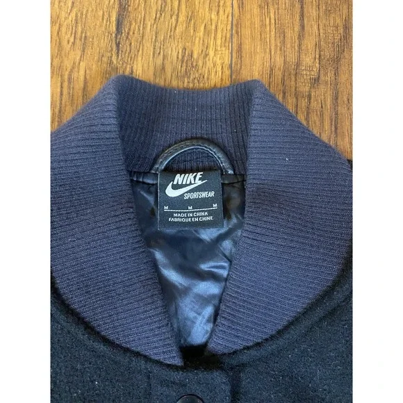 Nike Destroyer Varsity Jacket NSW Leather Sleeves Men's Medium Black Wool